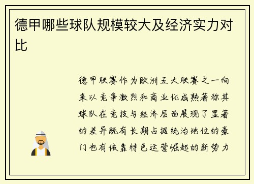 德甲哪些球队规模较大及经济实力对比